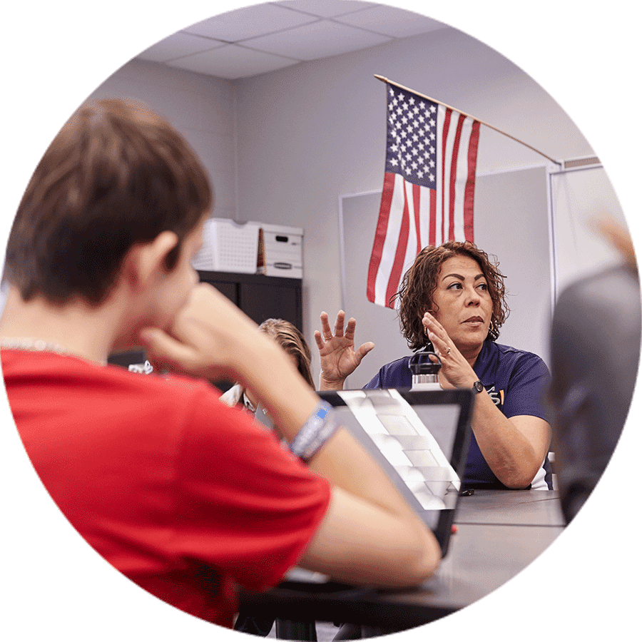 teacher talking and student listening