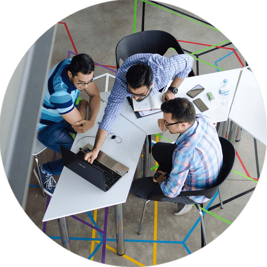 people working at a table