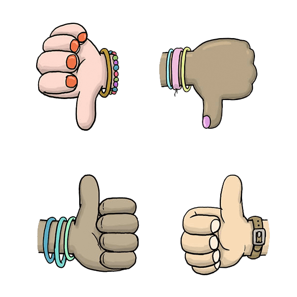 Illustration of hands showing thumbs up and thumbs down