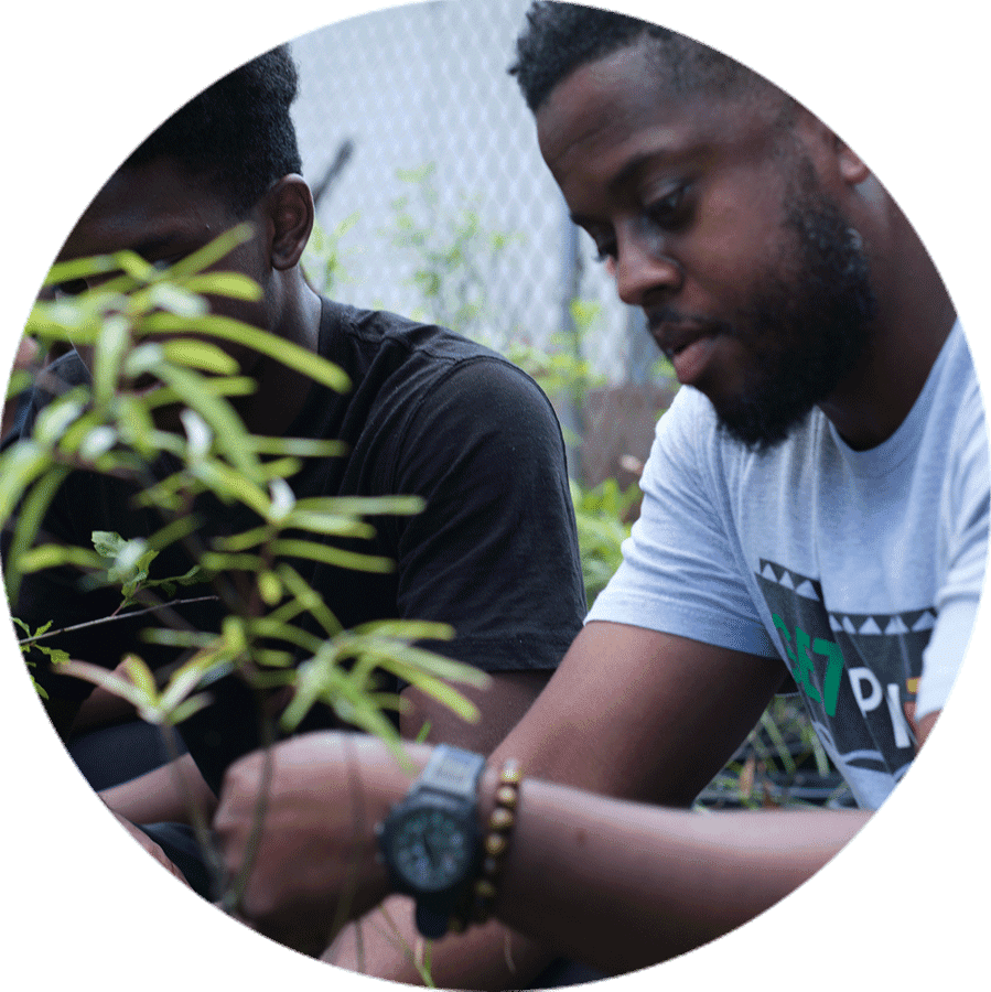 students in a garden